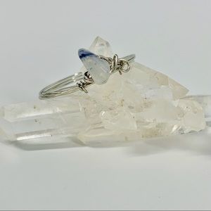 Blue Quartzite Silver Colored Wire Ring Size 11
